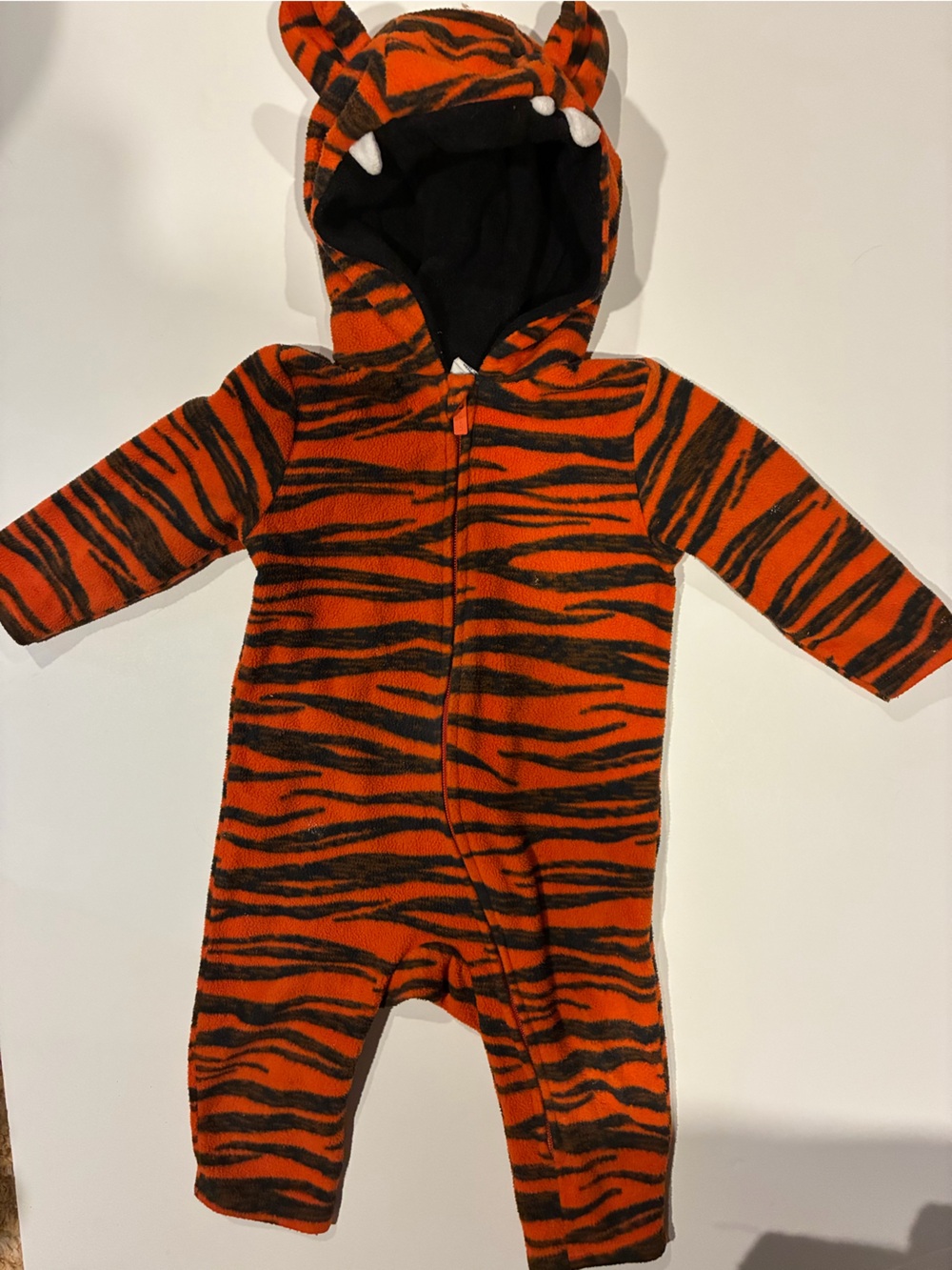 Old Navy Orange and Black Tiger-Print One-Piece Hooded Bodysuit